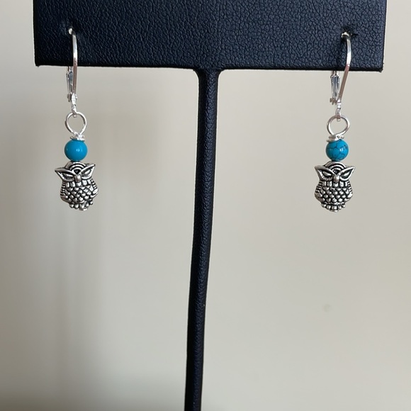 HAND CRAFTED OWL & TURQUOISE EARRINGS - Picture 5 of 12